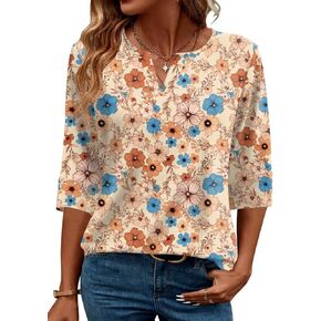 AKEWEI Women's V Neck 3/4 Sleeve T Shirts Summer Top Dressy Casual Basic Tees Shirt Tunic Blouses