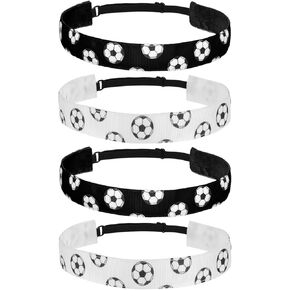 4 Pieces Girls Soccer Headbands Non-Slip Soccer Headband Adjustable No Slip Sport Head Band for Kids Football Hairband Elastic No Slip Sport Head Band for Kids (Black, White)