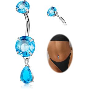 F136 Titanium Dangle Belly Button Ring for Women Dangling Navel Ring Hypoallergenic Teardrop Belly Rings Internally Threaded CZ Belly Piercing Jewelry 10MM