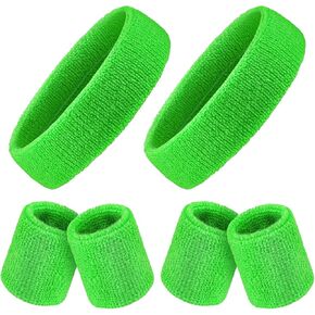 6 Pieces Kids Sweatband Set Sports Headband Wristband Set Boys Girls Headband Wristbands Sweat Bands Set for Basketball Football Running 2 Headbands and 4 Wristbands(Green)