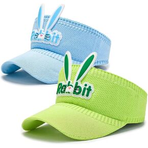 2 Pack Kids Bunny Ears Sun Visor for Baby Toddler Boys & Girls – Summer UV Protection Beach Hat Gifts, Outdoor Activities Sun Hat (Blue+Green)