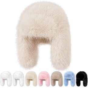 Peicees Winter Fur Hats for Women Ladies Russian Ushanka Furry Trapper Hat with Ear Flaps Warmer Fuzzy Warm Black White in Kuwait