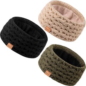 Winter Headbands for Women 3 Pack, Ear Warmers for Women Knit Fleece Lined, Ear Muffs Cold Weather Stocking Stuffers