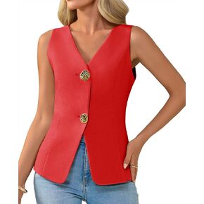 Cicy Bell Womens Summer V Neck Vest Tops Button up Sleeveless Casual Waistcoat Business Fitted Blazer vest