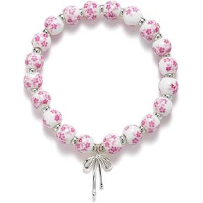 Beads Bow Charm Bracelet for Women Flower Vintage Bracelet Handmade Stretch Gold Beaded Dainty Romantic Jewelry Gift