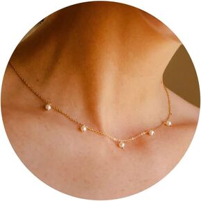 VRIUA Pearl Necklaces for Women - 14k Gold Plated Dainty Gold Pearl Necklace Simple Everyday Minimalist Necklaces for Women