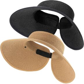 FURTALK Straw Sun Visor Hats for Women UPF 80+ Wide Brim Pontytail Summer Beach Hats