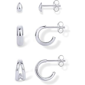 PAVOI 14K-18K Yellow Gold Plated Sterling Silver Posts Three Pairs Small Hoop Earrings for Women - Statement Gold Hoop Earrings Set - Cubic Zirconia Rope Teardrop Chunky Huggie Earscape Piercings