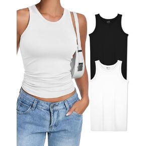 OLCHEE Womens 2PK High Neck Tank Tops Workout Long Seamless Trendy Basic Shirts Going Out Slim Fit 2025