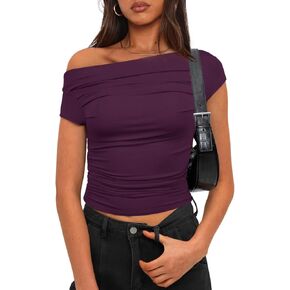 Darong Women's Summer Cap Boat Neck Of Counter Top Out Out Slim Fit Tops Y2K Stirts Stirts