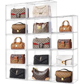 HBlife 5 Pack Purse Storage Organizer for Closet, Large Clear Stackable Handbag Display Case Box with Magnetic Door for Collectibles, Cosmetics, Women Heels and Toys