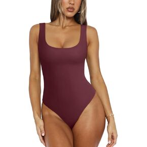 REORIA Bodysuit for Women Scoop Neck Sleeveless Tank Top Bodysuits 2025 Sexy Thong Bodysuit Basic Leotards for Women