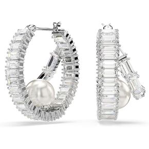 Swarovski Ariana Grande Earrings Jewelry Collection, Clear Crystal & Pearls, Rhodium Finish