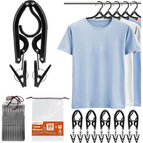 HOUSE DAY Foldable Travel Hangers 10 Pack w/10 Clips, Cruise Essentials 2025, Portable Hangers Collapsible Hanger Plastic, Travel Must Haves for Suitcase, Hotel, RV, Road Trip, Flying, Camping-Black
