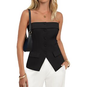 ZESICA Women's 2025 Trendy Strapless Blazer Vests Summer Dressy Tube Vest Tops Elegant Clothes