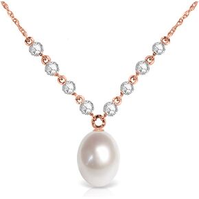 Galaxy Gold GG 14k Gold Drop Necklace with Genuine Diamonds & Grade A/A+ cultured Freshwater Pearls