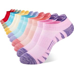 Comfoex Girls Socks 12 Pairs Ankle Breathable Athletic Mesh Cotton Sports Socks For Little Big Kids 4-6 6-8 8-10 Years Old