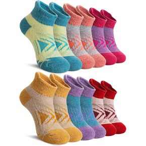 Velice Kids Merino Wool Ankle Hiking Running Socks Girls Boys Teens Athletic Warm Thick Cushion No Show Socks 6 Pairs