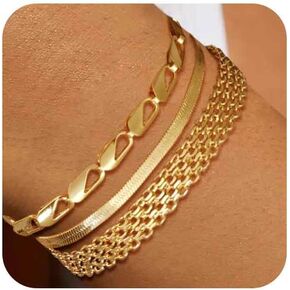 Gold Bracelets for women 14K Gold Bangle Bracelet Stack - Adjustable Waterproof Trendy Bracelets Gold Filled Stacks Bangles Link Chain Gold Bracelet Non Tarnish for Women Collection Jewelry Gifts