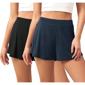 Ododos 2-Pack Modal Soft Lounge Shorts for Women High Weist Disual Sleepwear Dasy Pajama Bottom-3 "inseam