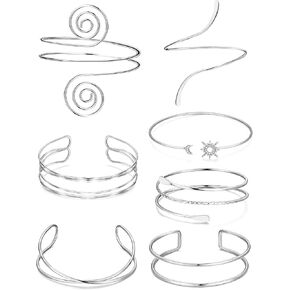 7 Pcs Arm Cuff Jewelry for Women Gold Upper Arm Cuff Bangle Band Armlet Adjustable Arm Cuff Bracelet