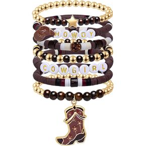 Artlunar Western Cowgirl Beaded Stretch Bracelets, Stackable cowgirl hat boot accessories, Bohemian Jewelry for Women Girls Teens Christmas Birthday Gift