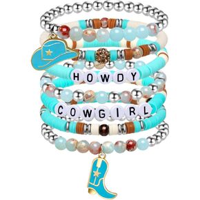 Artlunar Western Cowgirl Beaded Stretch Bracelets, Stackable cowgirl hat boot accessories, Bohemian Jewelry for Women Girls Teens Christmas Birthday Gift in Saudi Arabia
