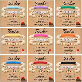 COLOYAN 18PCS Teacher Appreciation Gifts for Women Men, Teacher Gifts Wooden Beaded Bracelet elastic Clay Bracelet, Birthday Christmas Thanksgiving Thank You Gifts for Teachers