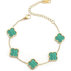 18K Gold Plated Clover Lucky Bracelet for Women White/Black/Red/Green Flower Four Leaf Link Bracelets Trendy Jewelry Gifts for Women