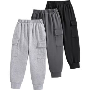 Boys Casual Pants-Solid Color Soft Trousers-Toddler Boys 3 Pack Sweatpants Set (3-7 Years)