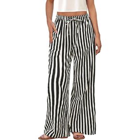 PRETTYGARDEN Women's Wide Leg Lounge Pants 2025 Summer Drawstring Elastic Waist Comfy Striped Pajama Bottoms Trendy Clothes