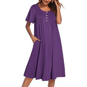 Ekouaer Nightgowns for Women Short Sleeve House Dress with Pockets Floral Print Mumu Dress