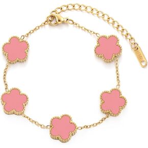 TICVSS Four Leaf Clover Bracelet for Women 18K Gold Plated Stainless Steel Lucky 4 Leaf Gold Link Bracelet Jewelry Gift for Women