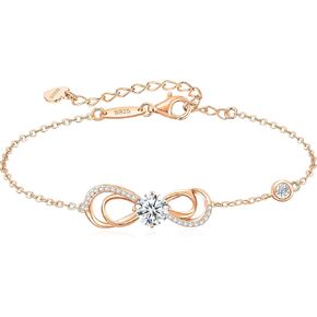 Moissanite Infinity Heart Bracelets for Women,925 Sterling Silver Gold Plating,Adjustable Anniversary Birthday Fine Jewelry Gifts for Wife Her Mom