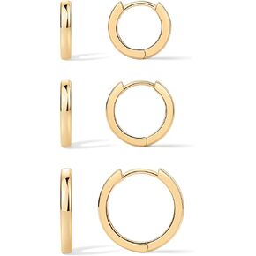 PAVOI 18K Gold Plated 925 Sterling Silver Posts 3 Pairs Hoop Earrings Set for Women | Huggie Earring Pack