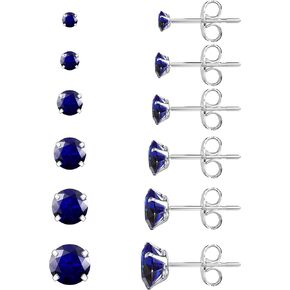 6 Pairs Stud Earrings Set, Hypoallergenic Cubic Zirconia 316L Earrings Stainless Steel CZ Earrings 3-8mm (Steel color)