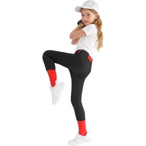 Youth Girls' Utility Softball Pants - Low Rise 3/4 Length Knicker Style Tapered Leg Kids Baseball Pants Dual-Layer Knee