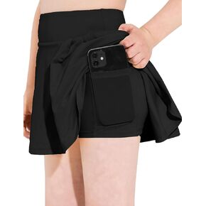 تنانير تنس الفتيات مطاطات على Skort الرياضي مع جيب للأطفال المراهقين الجولف الرياضية الهتاف 5-14y