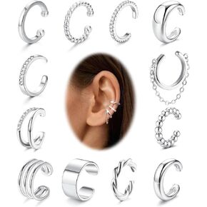 FUNRUN JEWELRY 12 Pcs Ear Cuffs Non Piercing for Women 14K Gold Plated Adjustable Cuff Earrings Non Pierced Cubic Zirconia Ear Cuff Clip on Cartilage Fake Earrings Jewelry