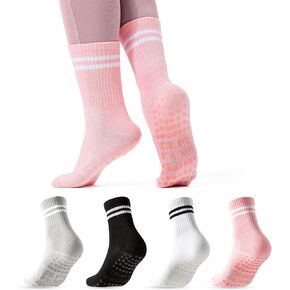 COOLMATE Pilates Socks with Grips for Women, Yoga Socks, Crew Non Slip Women for Workout, Barre, Pilates Gifts