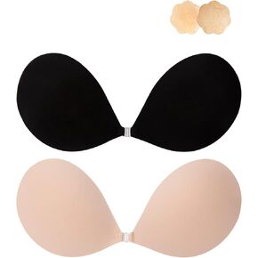 Awant Strapless Sticky Bra Invisible Sticky Boobs Silicone Adhesive Bra Backless Pushup Lift Bra Beige