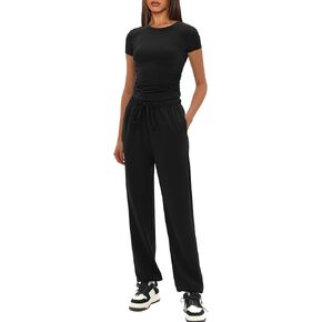 Darong Womens 2 Piece Outfit Sets Short Sleeve Crew Neck T Shirts with Jogger Pants Active Tracksuit Lounge Set