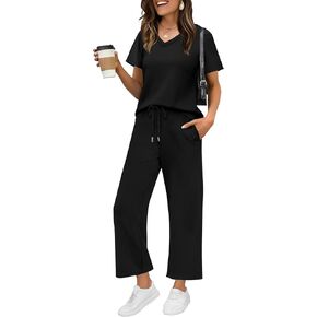 WIHOLL 2 Piece Sets for Women Summer Lounge Set Wide Leg Pants Matching Set Vacation Travel Outfits Beach Clothing in Kuwait