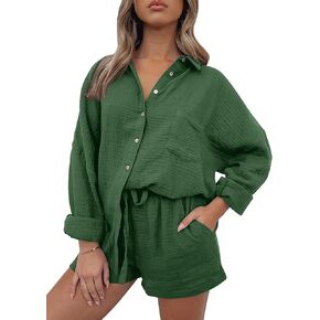 AUTOMET 2 Piece Sets For Women Lounge Wear Matching Two Piece Pajama Fashion Oversized Shirts And Shorts Spring Outfit 2025