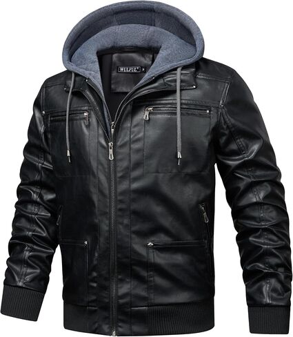 WULFUL Men's Leather Jackets, Faux Leather Jacket for Men Lapel Zip-Up Slim Fit Coat in Kuwait