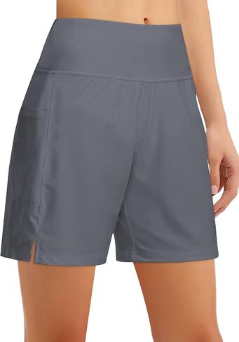 Women's 4" High-Waisted Swim Board Shorts with Liner and Pockets – Quick-Dry Beach & Swimming Shorts in Saudi Arabia