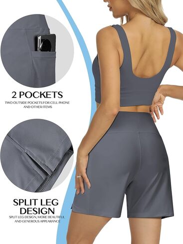 Women's 4" High-Waisted Swim Board Shorts with Liner and Pockets – Quick-Dry Beach & Swimming Shorts in Saudi Arabia