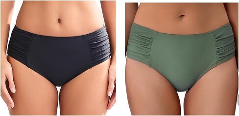 COCOPEAR Full Coverage Bikini Bottoms for Women Mid Rise Bathing Suit Bottoms for Women Ruched Tummy Control Swim Bottoms in Kuwait