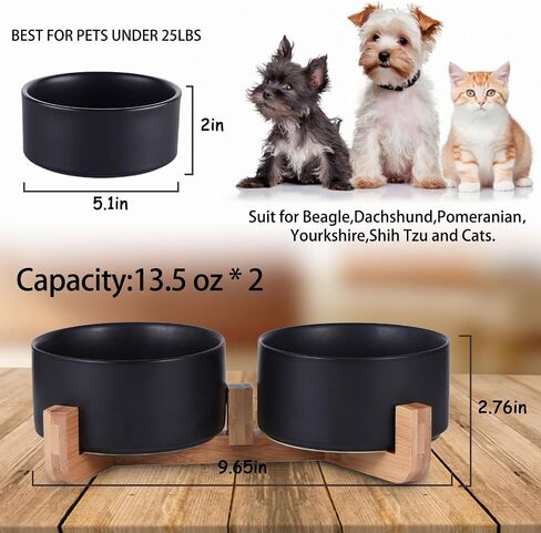 Petygooing Ceramic Dog Bowl مع حامل ، طعام الكلب الأسود ، وعاء ماء ، وأوعية صغيرة من الكلب - مجموعة من 2 Cat Dog Bowls -Dog Bowls- أوعية الكلب الكلب صغير الحجم (13.5 أوقية/5.1 بوصة) in Kuwait