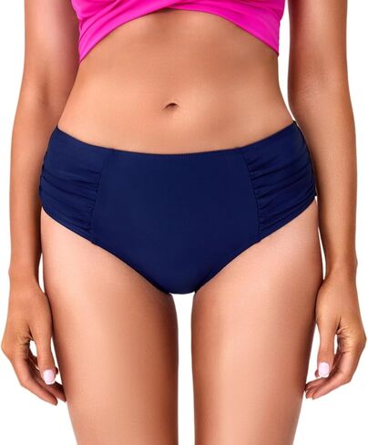 COCOPEAR Full Coverage Bikini Bottoms for Women Mid Rise Bathing Suit Bottoms for Women Ruched Tummy Control Swim Bottoms in Kuwait